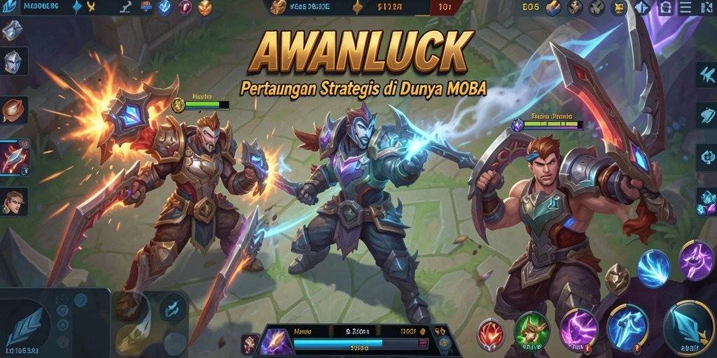 Tampilan aksi pertarungan seru dalam AWANLUCK MOBA.