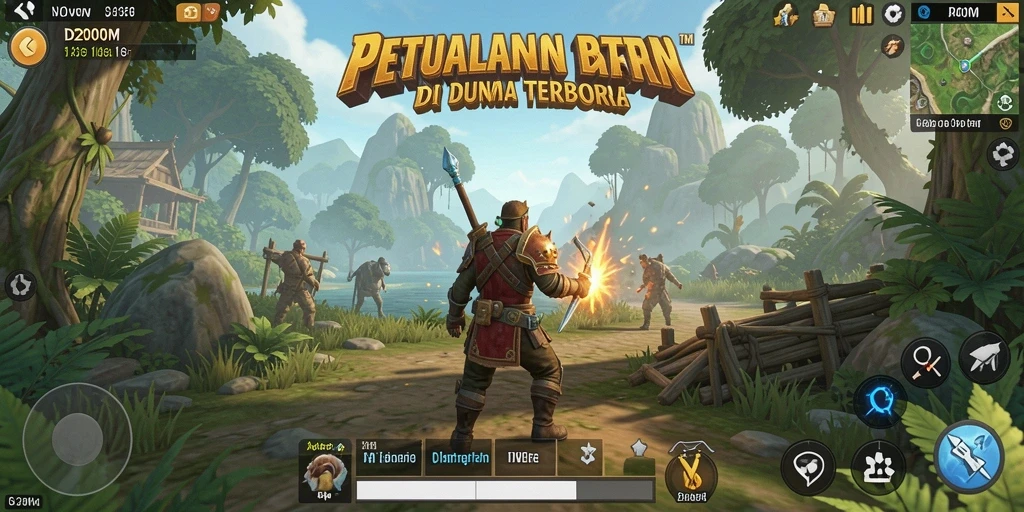 Tangkapan layar D200M menampilkan petualangan seru di dunia terbuka.