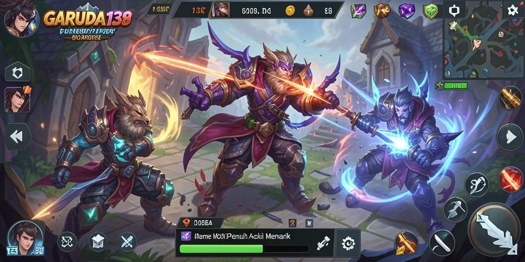 Screenshot gameplay GARUDA138 yang menampilkan pertempuran seru dalam MOBA.