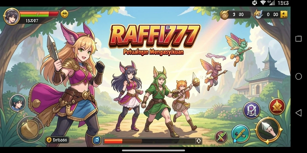 Screenshot utama RAFFI777 menunjukkan aksi pertempuran yang mendebarkan dan grafis anime yang memukau.