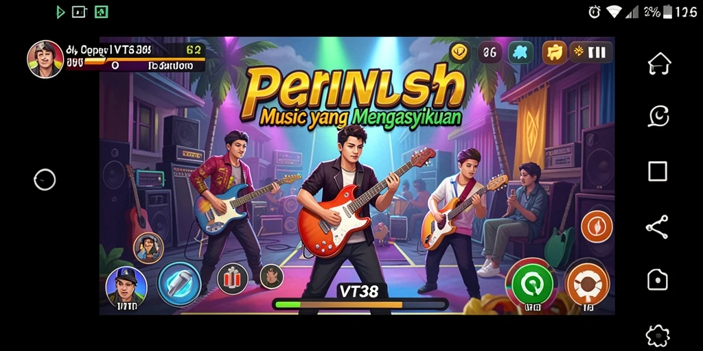 Screenshot gameplay VT38 menampilkan pemain yang bermain musik dengan penuh semangat.